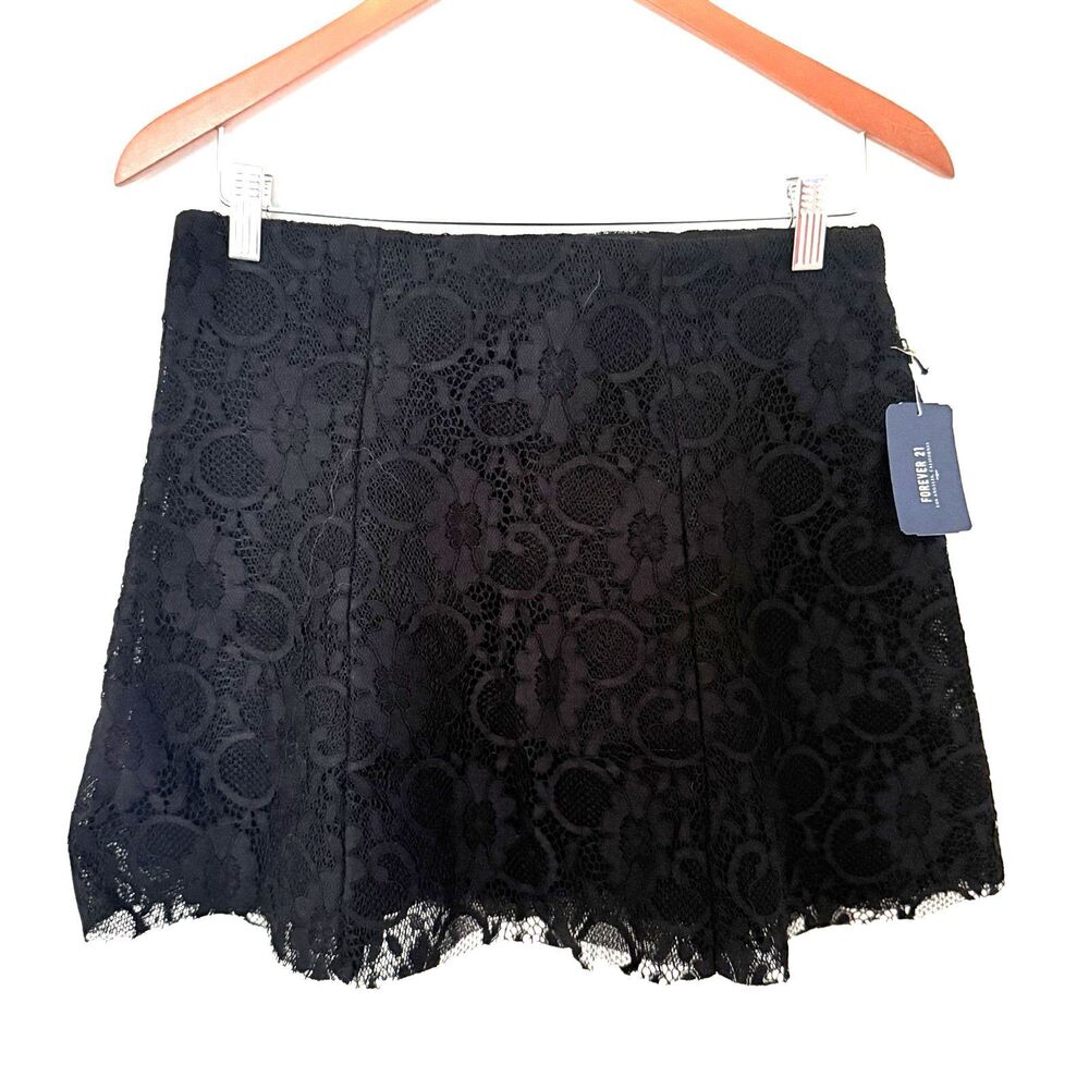 NWT VTG Y2K Forever 21 Black Lace A Line Elastic Waist Mini Skirt Grunge Flirt L